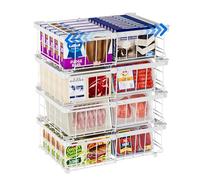 Vankarr 4 Freezer Baskets, Expandable Freezer Organiser, Stackable Storage Basket, Metal with Handles, for 140L-570L Freezer, Extendable Length (29-45.5 x 30.5 x 15 cm), White