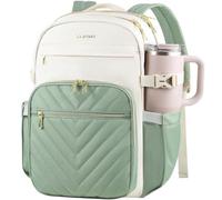 VANKEAN Laptop Backpack for Women with Pouch Pocket for Large Capacity Tumbler, 15.6 Inch Laptop Computer Bag Travel Backpack Purse,Waterproof Work Business College Teacher Bags, Beige-Light Green