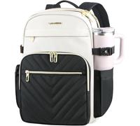 VANKEAN Laptop Backpack for Women with Pouch Pocket for Large Capacity Tumbler, 15.6 Inch Laptop Computer Bag Travel Backpack Purse,Waterproof Work Business College Teacher Bags, Beige-Black