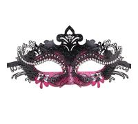 Vanki 1 PCS Masquerade Mask Laser Cut Metal Shiny Rhinestone Party Mask,Hot Pink&Black