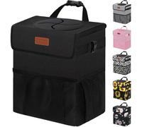 Vankor 3 Gallons Car Trash Can with Lid, Bag Bin Hanging Waterproof Automotive Car Garbage Cans Leak Proof Vehicle Trash Can Black