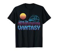 Vanlife Retro Living the Vantasy blue Camper Van sunset T-Shirt