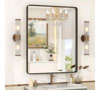 VANLIO 22x30 Inch Bronze Framed Bathroom Mirror, Brushed Bronze Metal Vanity Mirror, Bronze Rectangle Mirror, Rounded Corner, Tempered Glass, Anti-Rust, Shatterproof (Horizontal/Vertical)