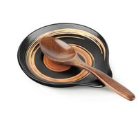 VanlonPro Ceramic Spoon Rest, 5 Inch Spoon Holder for Stove Top, Kitchen Counter, Utensils, Ladle, Coffee Spoons, Cooking spoons, Spatula, Housewarming Gifts, Heat-Resistant, Hand-painted Black & Gold