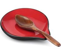 VanlonPro Ceramic Spoon Rest, 5 Inch Spoon Holder for Stove Top, Kitchen Counter, Utensils, Ladle, Coffee Spoons, Cooking Spatula, Tongs, Housewarming Gifts, Heat-Resistant, Red & Black
