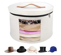 VanlonPro Large Hat Storage Box for Women & Men, 16" D x 10" H Hat Box Organizer，Foldable Round Travel Hat Boxes with Dustproof Lid, Stuffed Toy Storage Bin Bag (Off-white)