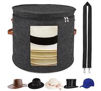 VanlonPro Large Hat Storage Box for Women & Men, 19" D x 17" H Oversized Hat Box Organizer，Foldable Round Travel Hat Boxes with Dustproof Lid, Stuffed Toy Storage Bin Bag (Dark Gray)