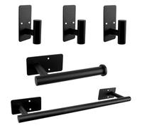 Vanloory 5 PCS Self Adhesive Bathroom Hardware Set, Stainless Steel Towel Rack Set Include 16In Bath Towel Bar+Toilet Paper Holder+3 Towel/Robe Hooks No Drill Bathroom Accessory Kit(Matte Black)