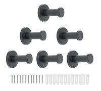 Vanloory Bathroom Towel Hooks, 6 Pack Round Coat Hooks, Sturdy Wall Mounted Robe Hook, SUS 304 Stainless Steel Heavy Duty Clothes Hanger, Wall Towel Hooks for Bathroom Bedroom Kitchen (Black)