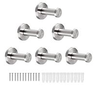 Vanloory Bathroom Towel Hooks, 6 Pack Round Coat Hooks, Sturdy Wall Mounted Robe Hook, SUS 304 Stainless Steel Heavy Duty Clothes Hanger, Wall Towel Hooks for Bathroom Bedroom Kitchen (Brushed)