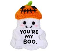 VANLOVEMAC Halloween Ghost Handmade Positive Crochet Doll,Funny Halloween Ghost Decor for Girlfriend Boyfriend Couple,Emotional Support Crochet for Wife Husband,Boo Basket Stuffers for Women Men