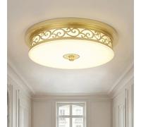 VanMe Vintage Flush Mount Ceiling Light, 30cm Gold Ornate Carved LED Ceiling Lamp, 18W 3000K Warm White Frosted Glass Shade, Low Profile Lighting for Bedroom Hallway(3000k Warm White,Gold 50cm/36w)