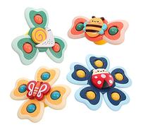 Vanmor Baby Suction Cup Spinning Top Toys, Spinner Toys for Babies, Window Suction for Baby High Chair Tray Bath Table Airplane Travel, Gift for Toddlers (4 Pcs)