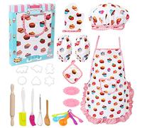 Vanmor Cute Kids Cooking and Baking Sets, 24 Pcs Kids Aprons for Girls Toddler Chef Hat Apron Dress Up Chef Costume, Little Girl Apron Sets Pretend Gifts for Age 3+ Girls