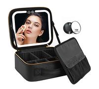 VANMRIOR Travel Makeup Bag with LED Lighted Make up Case with Mirror 3 Color Setting Cosmetic Makeup Box Organizer Vanity Case for Women Beauty Tools Accessories Case Rechargeable, Black, Travel