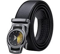 VANNANBA Designer Belts for Men Genuine Leather Ratchet Belt with Automatic Buckle Alloy,Gift for Men, Black, 28"-34" Waist Adjustable