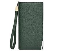 VANNANBA Men's Real Leather Long Wallet RFID Blocking Multi Credit Card Large Capacity Zipper Travel Clutch Wristlet, Green