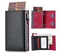 VANNANBA Mens Wallet Card Holder, Pop Up Aluminum Case Smart Wallet for Men RFID Blocking Trifold Slim Magnetic Closure, 9-13 Card Capacity | ID Window | Cash Slot, Red