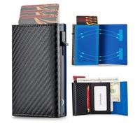 VANNANBA Mens Wallet Card Holder, Pop Up Aluminum Case Smart Wallet for Men RFID Blocking Trifold Slim Magnetic Closure, 9-13 Card Capacity | ID Window | Cash Slot, Blue