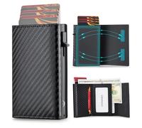 VANNANBA Mens Wallet Card Holder, Pop Up Aluminum Case Smart Wallet for Men RFID Blocking Trifold Slim Magnetic Closure, 9-13 Card Capacity | ID Window | Cash Slot, Black