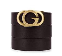 VANNANBA Ratchet Leather Belt for Men Designer Belts for Men with Automatic Buckle Alloy,Trend Fashion with Gift Box, Gold-brown Leather, 34-36W