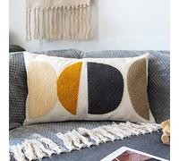 VANNCIO Boho Lumbar Decorative Pillow Cover, Abstract Geo Throw Pillowcase for Retro Mid Century Accent Decor, Modern Rectangle Textured Home Bed Couch Sofa Cushion Sham 12x20, 1PCS(Black Mustard)
