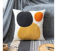 VANNCIO Decorative Geo Pillowcase, Boho Colored Throw Pillow Cover for Couch Sofa Bed Stylish Decor, Simple Cotton Textured Cushion Sham, Square 18 inches, 1PC(Yellow Orange)