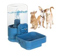 Vannon Small Animals Water Bottle Dispenser for Crate, Water Bottle Bowl with Filter for Cage, Anti-Overflow Gravity Water Bowl for Guinea Pigs, Rabbits, Ferrets, Dogs, Cats, BPA Free, 26oz, Blue