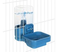 Vannon Small Animals Water Bottle Dispenser for Crate, Water Bottle Bowl with Filter for Cage, Anti-Overflow Gravity Water Bowl for Guinea Pigs, Rabbits, Ferrets, Dogs, Cats, BPA Free, 26oz, Blue