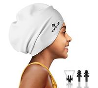 Vanocat Extra Large Kids Swimming Cap Long Hair, Waterproof Silicone Swimming Hat for Boys Girls Children Youth Teen, Swim Cap for Long Thick Curly Hair & Dreadlocks Braids Weaves Afro Hair（Gray）