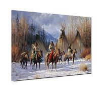 vanow Indian Wall Art Native American Chief Tribe with Horse Poster and Print Landscape Vintage Home Decor Artwork for Living Room Wall Decor Frame Ready to Hang (Native American Chief, 12x16inch)