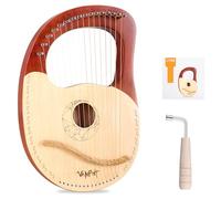 VANPHY Lyre Harp 16 Strings Mahogany Body Metal String for Beginner Harp Classical Style Harp Instrument with Tuning Wrench Strings Cleaning Cloth Strap Songbook Black Gig Bag (Brown)