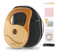 VANPHY Lyre Harp 16 Strings Mahogany Body Metal String for Beginner Harps Classical Style Harp Instrument with Tuning Wrench Strings Cleaning Cloth Strap Songbook Black Gig Bag (Wood)
