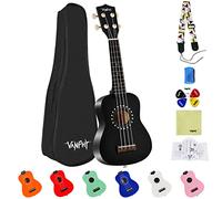VANPHY Soprano Ukulele for Beginner Kids with Gig Bag 21 Inch Uke for Starter Hawaiian Soprano Ukalalee Polishing Adults Basswood 21 Inch Uke Bundle with Strap Picks Songbook Cleaning Cloth (Black)