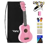 VANPHY Soprano Ukulele for Beginner Kids with Gig Bag 21 Inch Uke for Starter Hawaiian Soprano Ukelele Polishing Adults Basswood 21 Inch uke bundle with Strap Picks Songbook Cleaning Cloth (Pink)