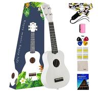 VANPHY Soprano ukulele for beginner with Gig Bag 21 Inch uke for Starter Hawaiian Soprano Ukalalee Polishing adults Basswood 21 Inch uke bundle with Strap Picks Songbook Cleaning Cloth (White)