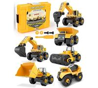 Vanplay Take-Apart Construction Vehicles Excavators Truck Toy with Storage Box, 6 in 1 DIY Building Educational Gift Sand Pit Toys for Boys Girls Age 3 4 5
