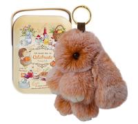 Vanpoo Bunny Lulu Keychain with Tin,Fluffy Bunny Keychain Handmade Soft Bunnylulu Pompom Charms in a Tin,Khaki Accessories for Mothers Day Gifts
