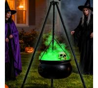 Vanpoo Halloween Decorations Outdoor Indoor,Large Witches Cauldron Bowl on 47" Bold Tripod with Lights & Skull Crow,Witch Cauldron Pot Hocus Pocus Black Plastic Candy Bucket Decor for Yard Porch Home