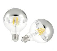 Vanpus 6W E27 LED Bulb - Flicker-Free Vintage Edison Screw, Warm White 2700K, Half Chrome & Silver Plated, Dimmable, ⌀80mm (2 Pack)