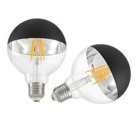 Vanpus 6W E27 LED Light Bulb - Flicker-Free Vintage Edison Screw, Warm White (2700K), Half Chrome/Black Plated, Dimmable, ⌀95mm (Pack of 2)