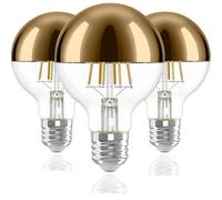 Vanpus 6W E27 LED Light Bulb - Flicker-Free Vintage Edison Screw, Warm White (2700K), Half Chrome/Golden Plated, Dimmable, ⌀80mm (Pack of 3)