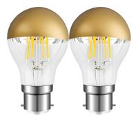 Vanpus B22 Bayonet LED Bulb Dimmable 6W, 2700K Warm White Brass Mirror Tipped Edison Bulb, A60 Classic Globe for Ceiling Fans & Pendants - Pack of 2