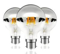 Vanpus B22 LED Filament Bulb Dimmable, G80 Half Chrome Silver Crown Mirror Globe Bulb 6W, 2700K Warm White Vintage Decorative Edison Light for Pendant & Bathroom - Pack of 3