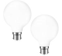 Vanpus B22 LED Light Bulb，8W Opal Frosted White Globe Shape Glass ，No Flicker, Constant Current Edison LED Bulb，Warm White, Dimmable, Φ95mm (Pack of 2)