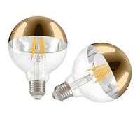 Vanpus E27 LED Bulb - 6W (60W Equivalent), Half Chrome & Golden Half-Plated, Vintage Edison Screw, Warm White 2700K, No Flicker Dimmable, ⌀95mm (2 Pack)