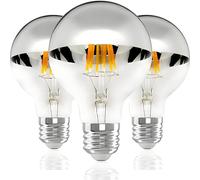 Vanpus E27 Light Bulb 6W Half Chrome Light Bulb No Flicker,Vintage Edison Screw LED Bulbs Warm White 2700K, 60w Equivalent Energy Saver, G80 Silvery Half-Plated Lamp Bulb,Dimmable (Pack of 3)