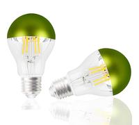 Vanpus E27 Light Bulb 6W Half Chrome Light Bulb No Flicker,Vintage Edison Screw LED Bulbs Warm White 2700K, 60w Equivalent Energy Saver,A60 Apple Green Half-Plated Lamp Bulb,Dimmable (Pack of 2)