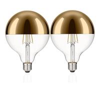 Vanpus E27 Light Bulb 8W Half Chrome Light Bulb No Flicker,Vintage Edison Screw LED Bulbs Warm White 2700K, 80w Equivalent Energy Saver ，⌀125mm Golden Half-Plated Lamp Bulb， Dimmable (Pack of 2)