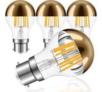 Vanpus LED Decorative Bulb, B22 Bayonet Cap, 6W, Flicker-Free, Gold Plated Top, Warm White, Dimmable, CRI > 90, 20,000 Hours Lifespan, 90mm Diameter, 4-Pack